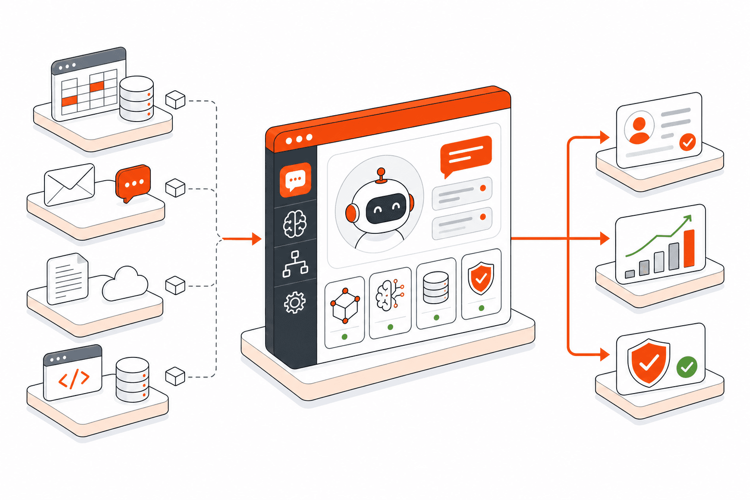 Isometric vector illustration representing AI Chatbot Development Services