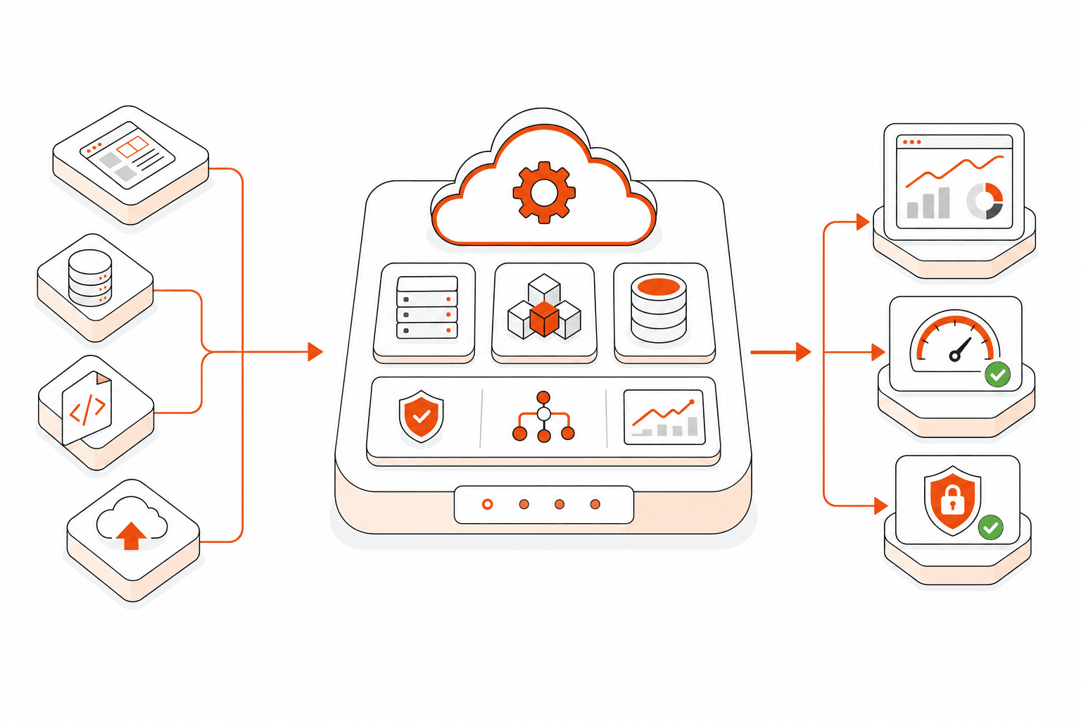 Isometric vector illustration representing Cloud Infrastructure Management Services | Codalent