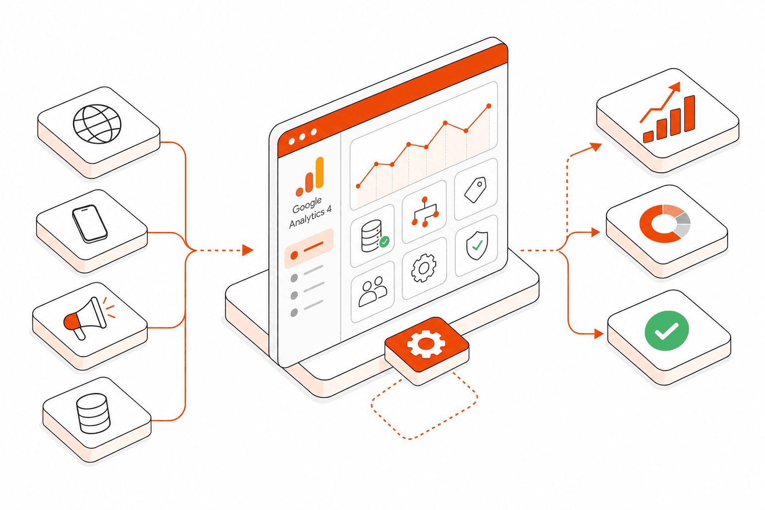Isometric vector illustration representing GA4 Implementation Services