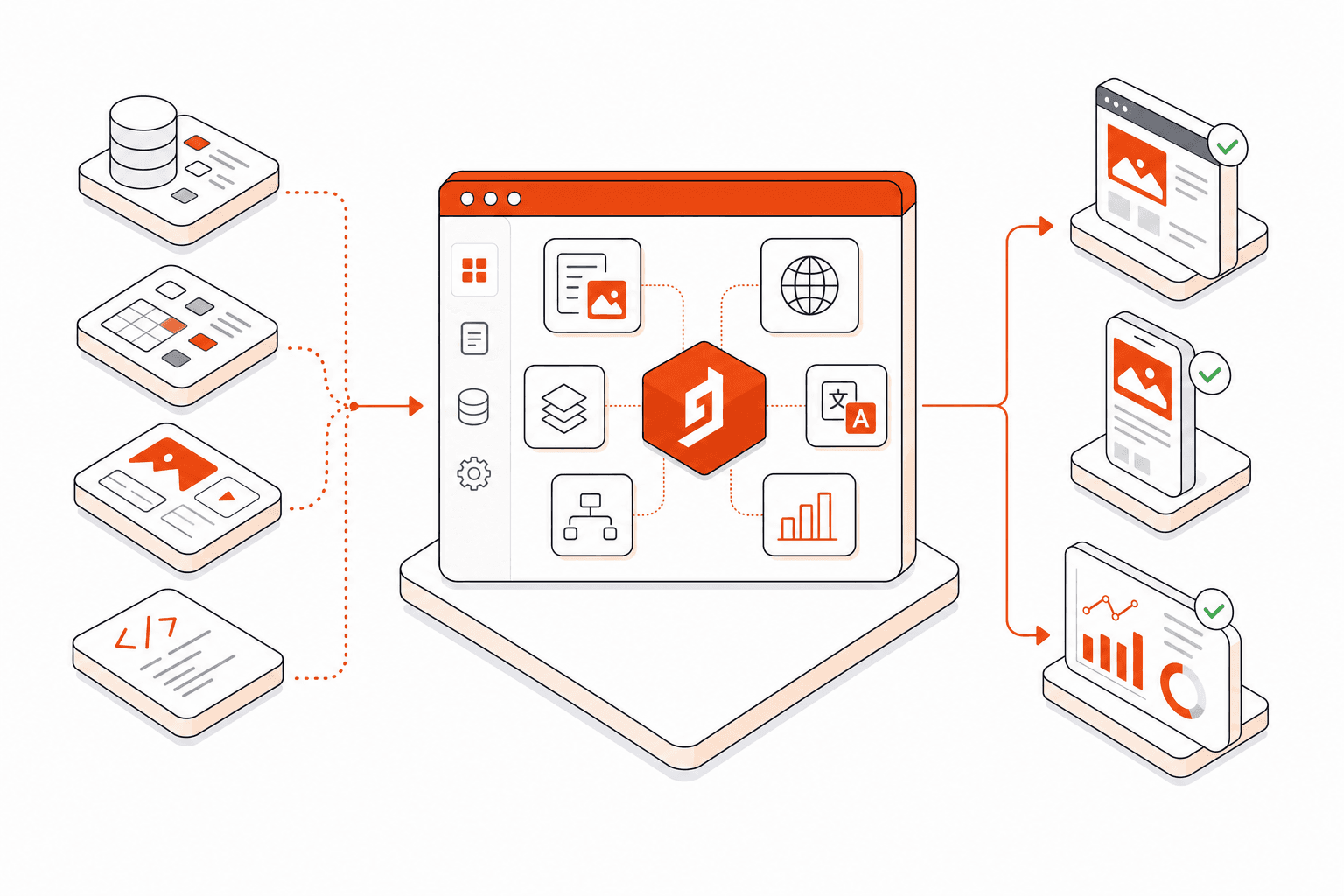 Isometric vector illustration representing Hygraph Development for Marketing Teams
