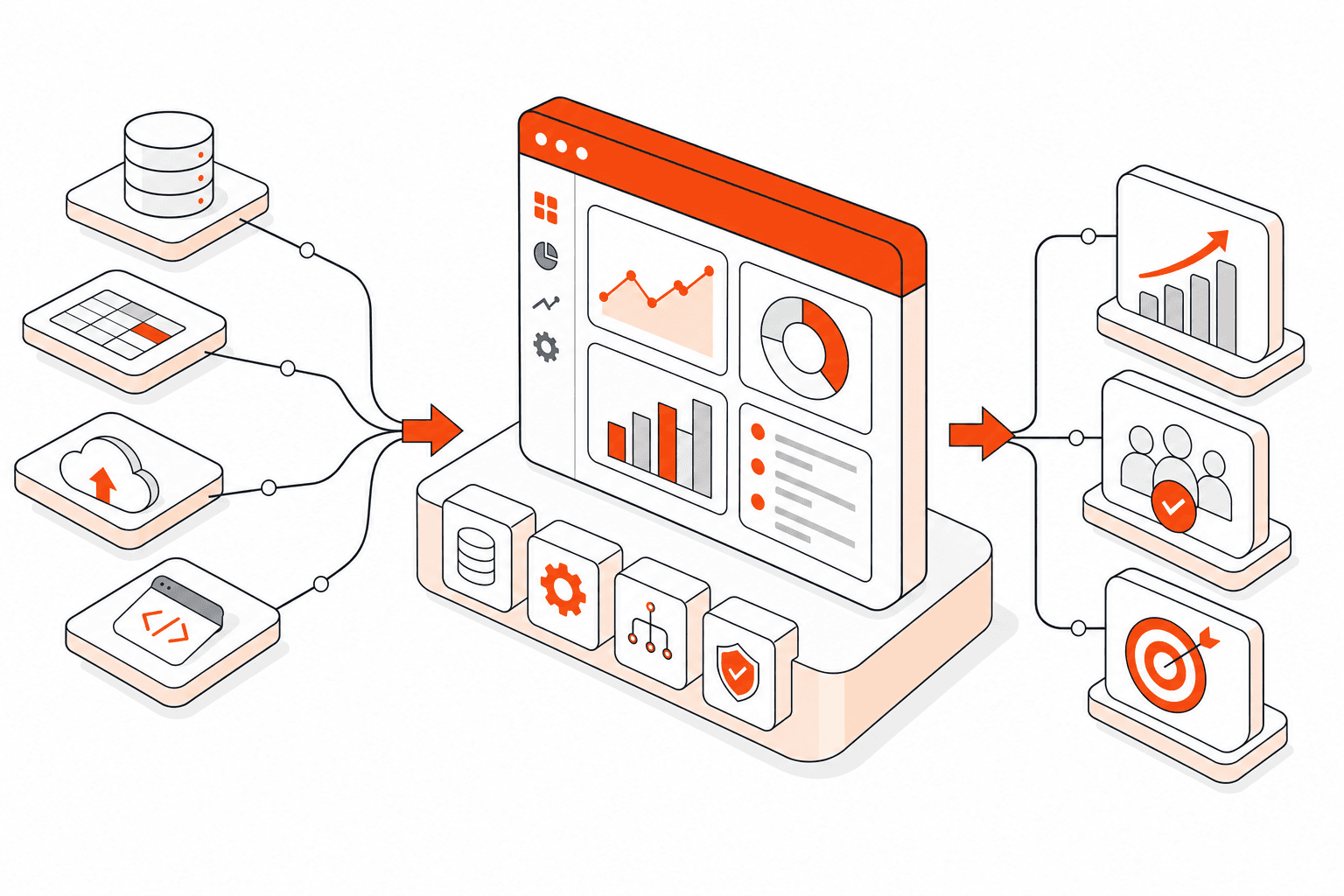 Isometric vector illustration representing Marketing Analytics Dashboard Services | Codalent