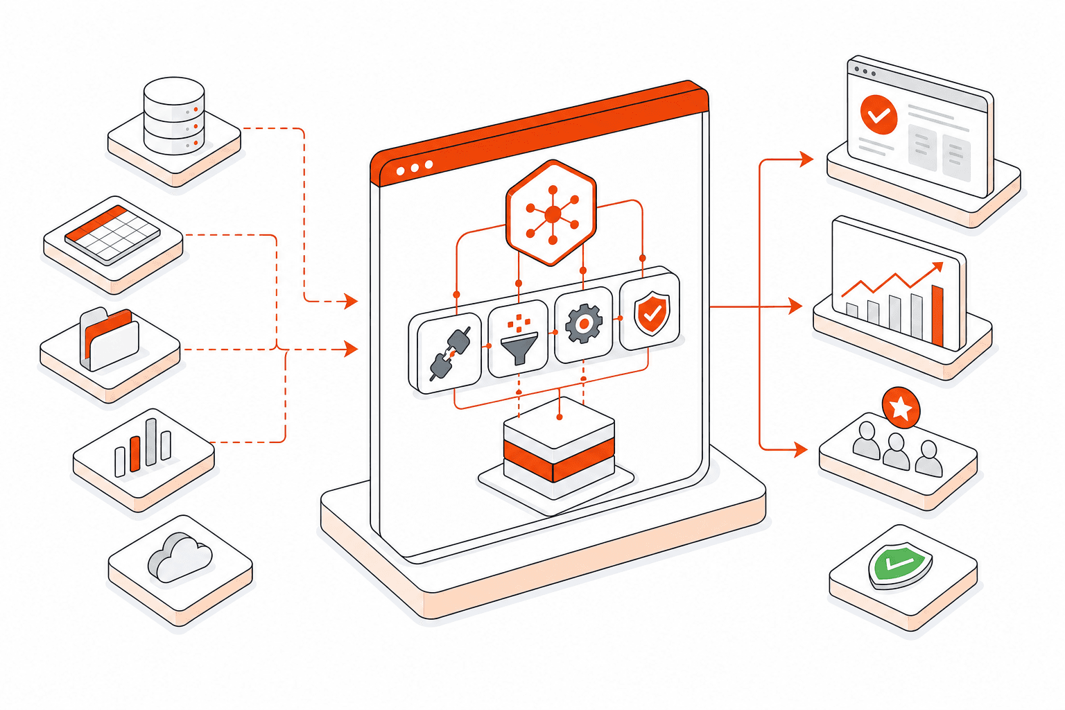 Isometric vector illustration representing Model Context Protocol Integration Services