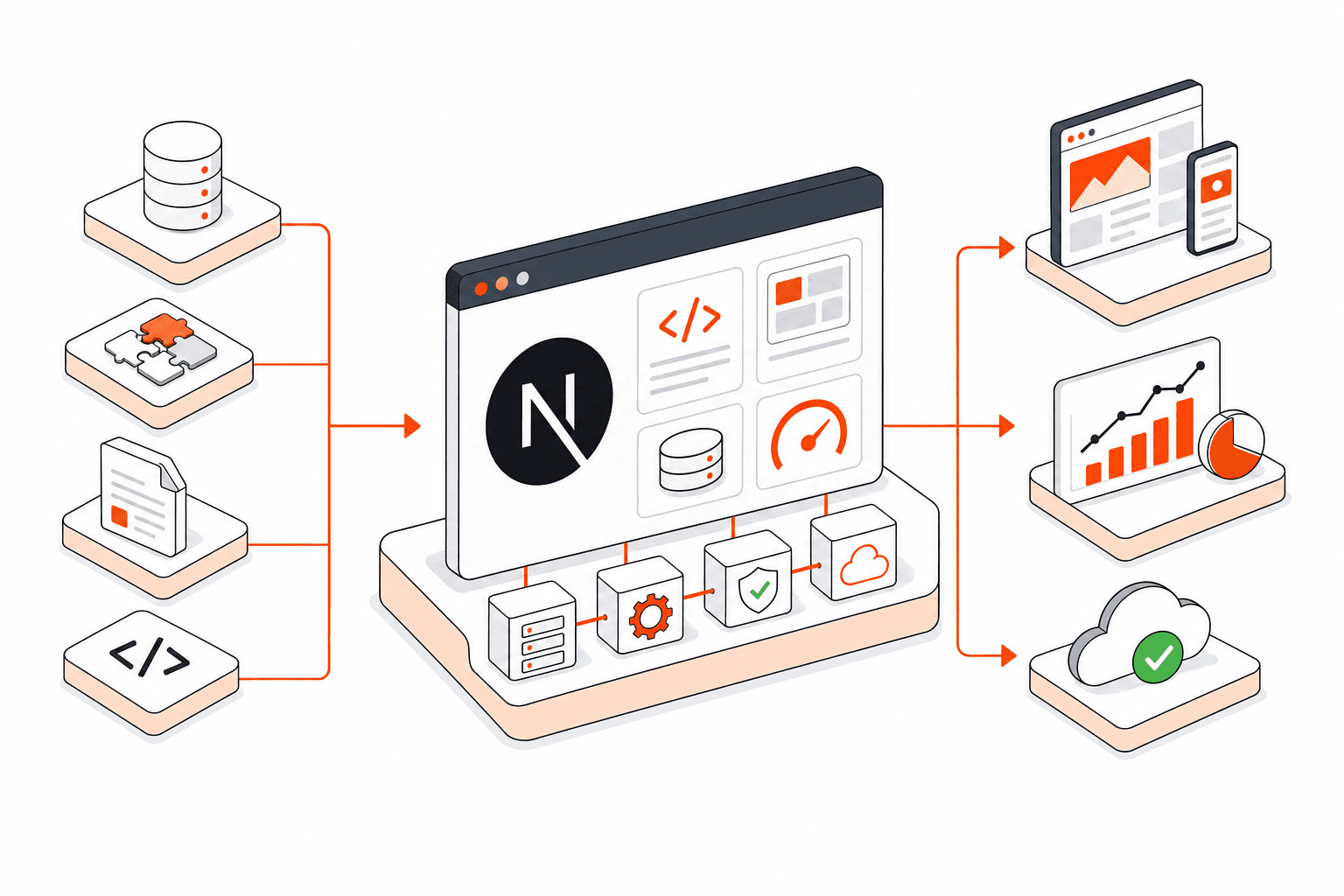 Isometric vector illustration representing Next.js Development Services