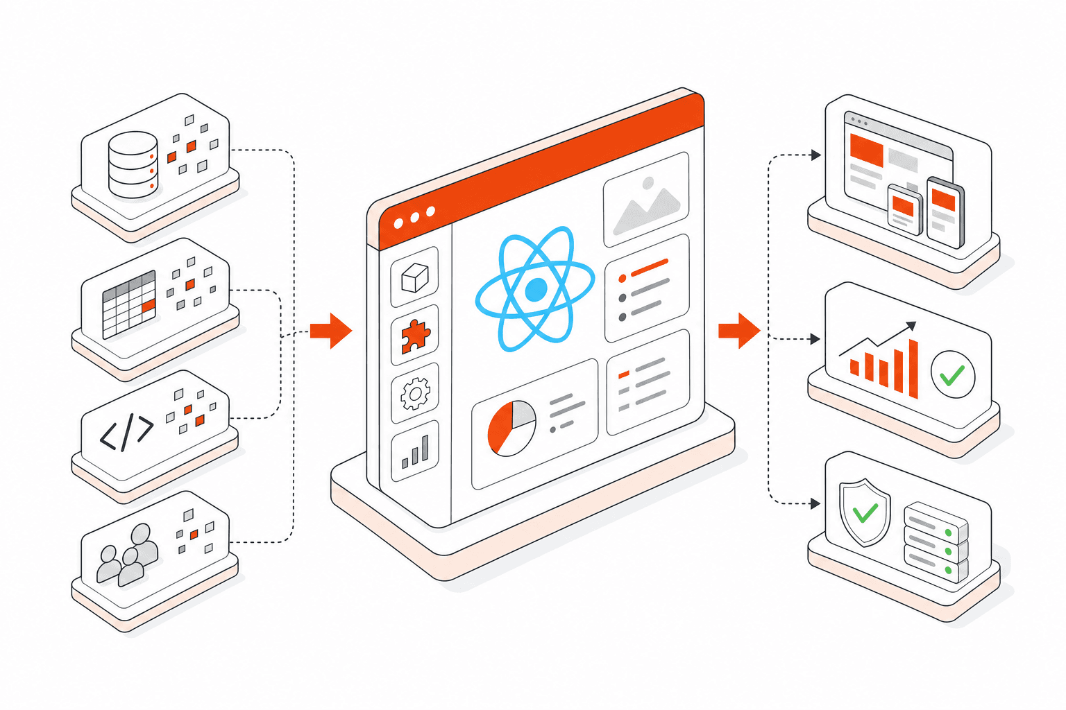 Isometric vector illustration representing React Development Services