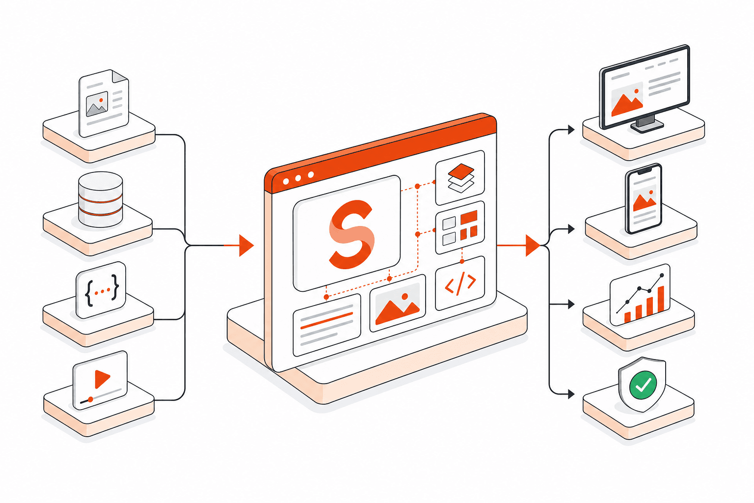 Isometric vector illustration representing Sanity Development Services