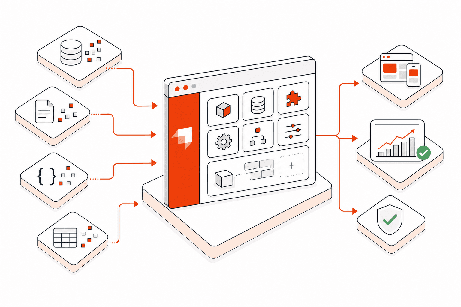 Isometric vector illustration representing Strapi Development Services