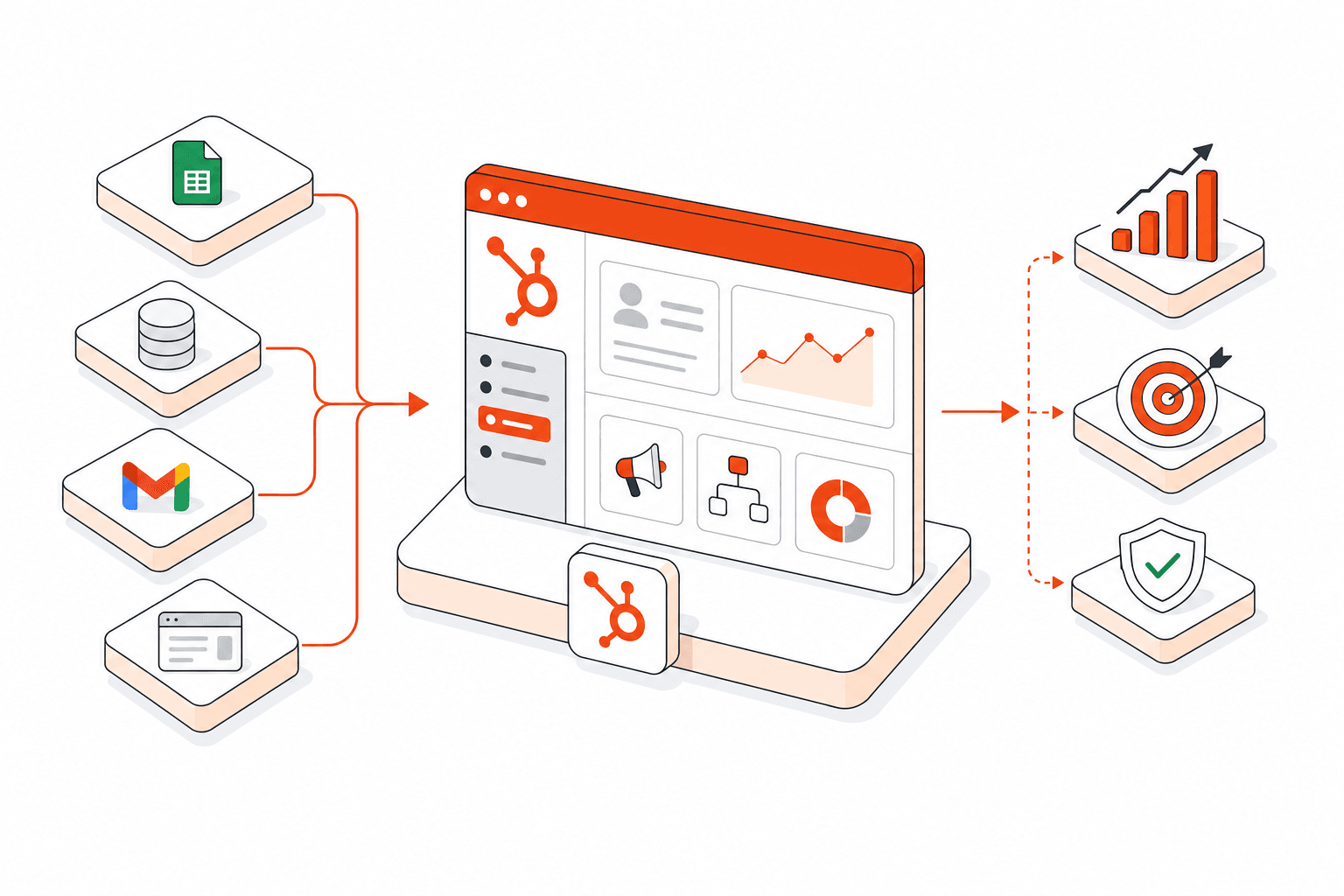 Isometric vector illustration representing HubSpot Implementation Services
