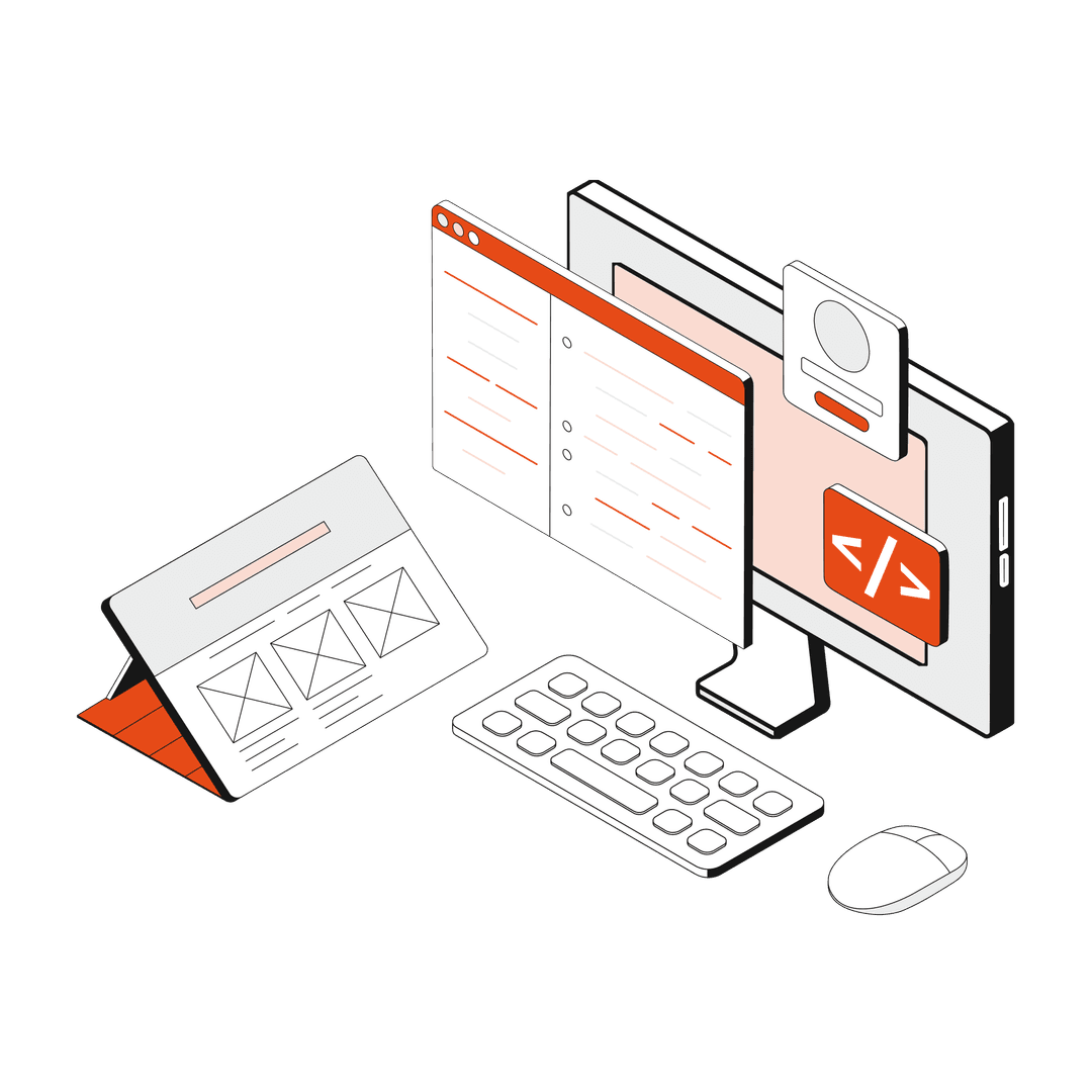 desktop with programming code tablet with website