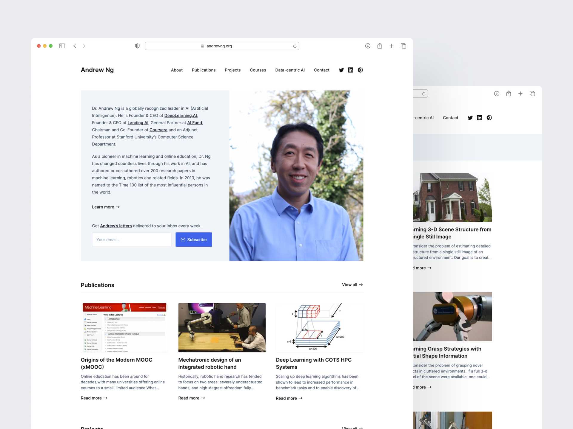 Mockups of Andrew Ng's website